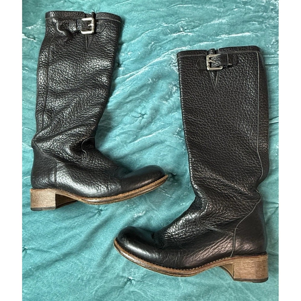 Free Lance Black Leather Tall Riding Boots Sz 5 Buckle Western Equestrian